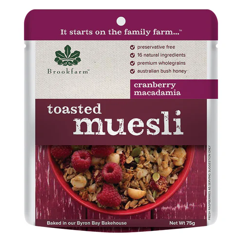 Muesli Toasted Cranberry Macadamia 50g Brookfarm x 20